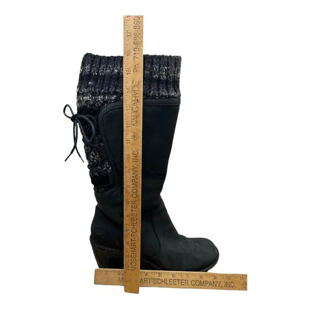 UGG Australia Skylar Wedge Boots Black Leather & Knit Lace/Zip Up Sz 9 2.5" Heel - Picture 6 of 10